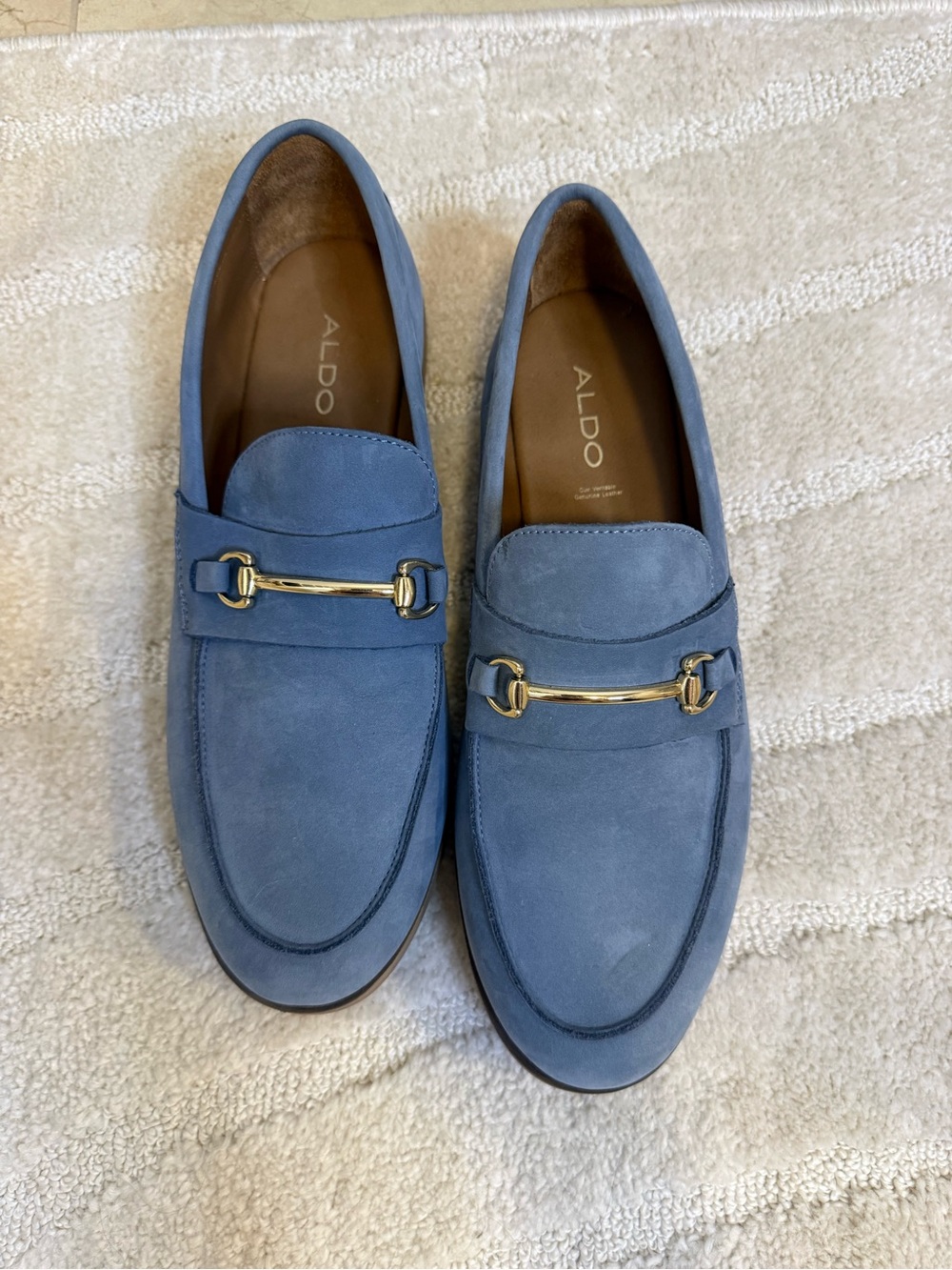 ALDO Light Blue Suede Loafers with Gold Bit